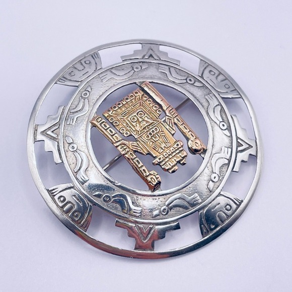 Inca Cusco Viracocha Sterling 18K Gold Pendant Brooch Unisex‎ Peruvian Wiraqucha - Picture 1 of 10